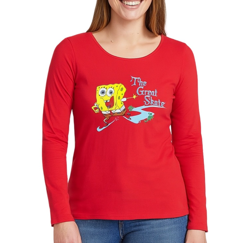 Nickelodeon SpongeBob The Great Skate Long Sleeve Shirt Red‎ Yellow Juniors XL
